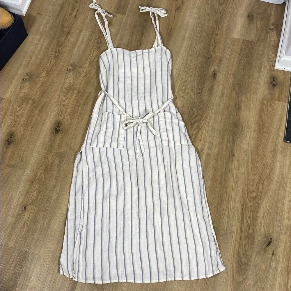 Reformation Elliot dress 100% Linen Striped Midi Dress Sleeveless - Picture 2 of 16